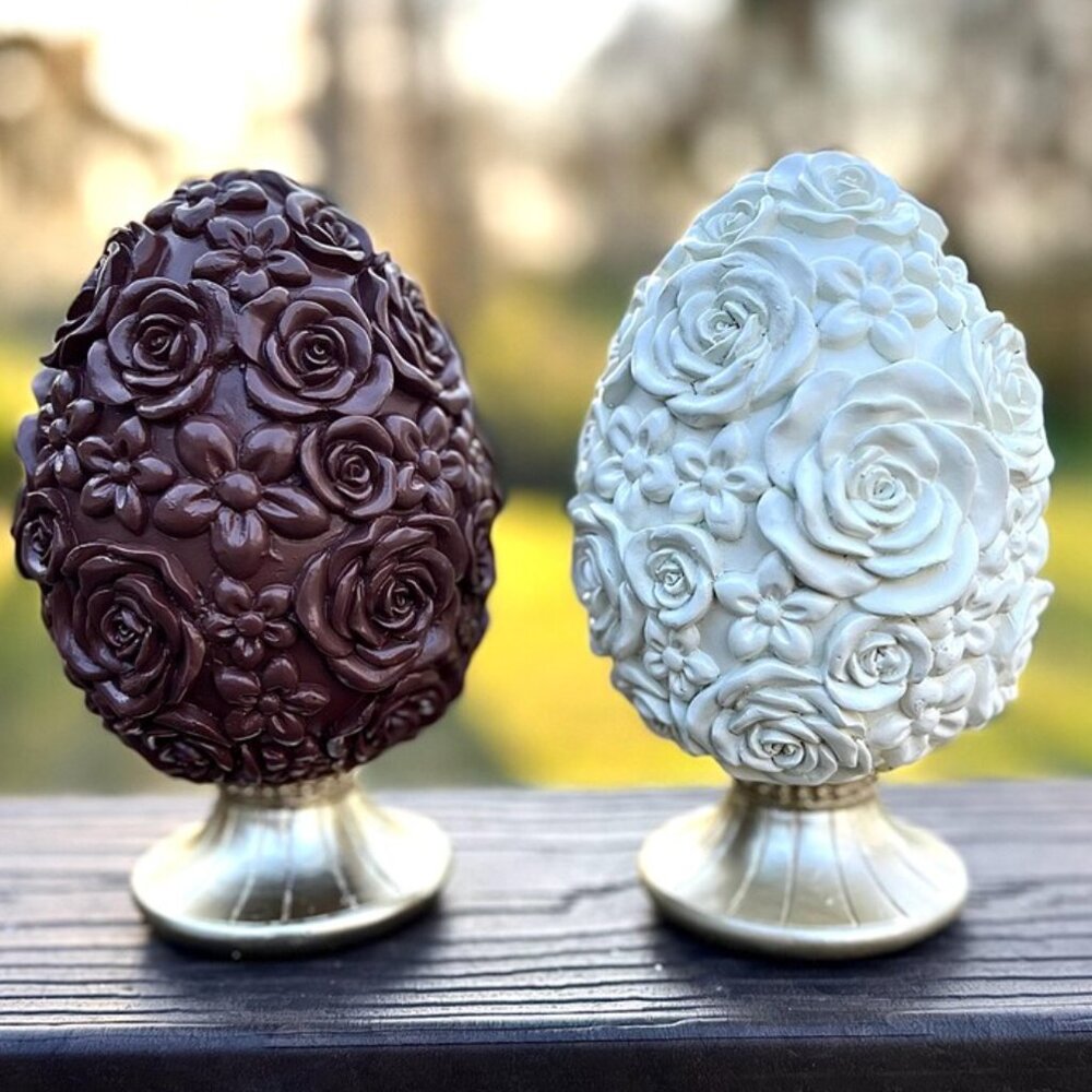 Regency 6.5" Resin Floral Chocolate Egg on Pedestal Easter Decoration Gift
